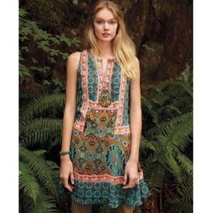 Tolani Anthropologie Women's Sleeveless Silk Tunic Dress Size L Large Boho